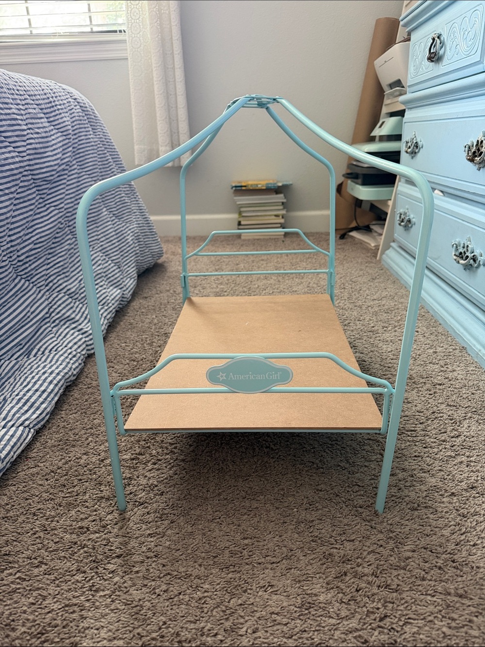 American Girl light blue Metal Canopy Doll Bed Frame